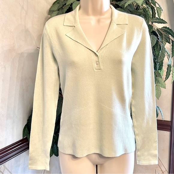 MAX STUDIO CELERY GREEN SILK SWEATER - Picture 1 of 6